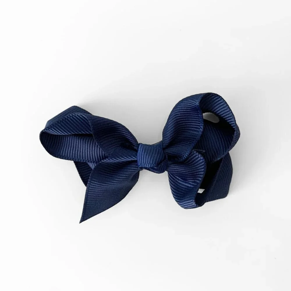 Set of 2 Pretty Girls Hair Bows Grosgrain Ribbon Clip Hair Accessories Navy Blue
